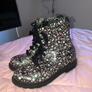 Floral combat biker boots